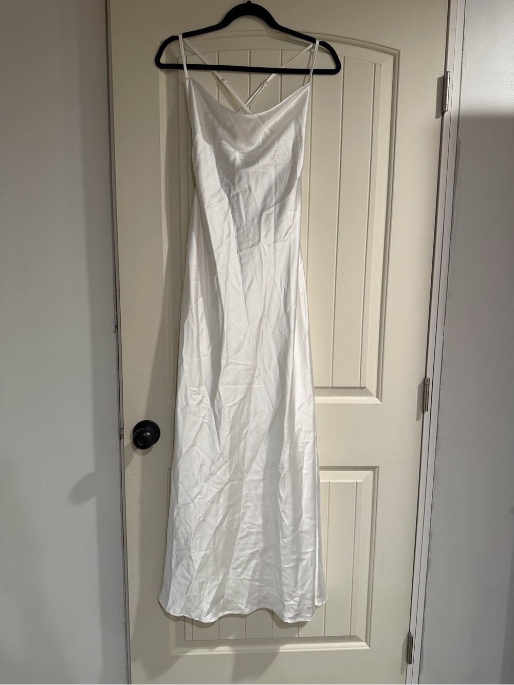 White Satin Maxi Slip Dress with Strappy Back